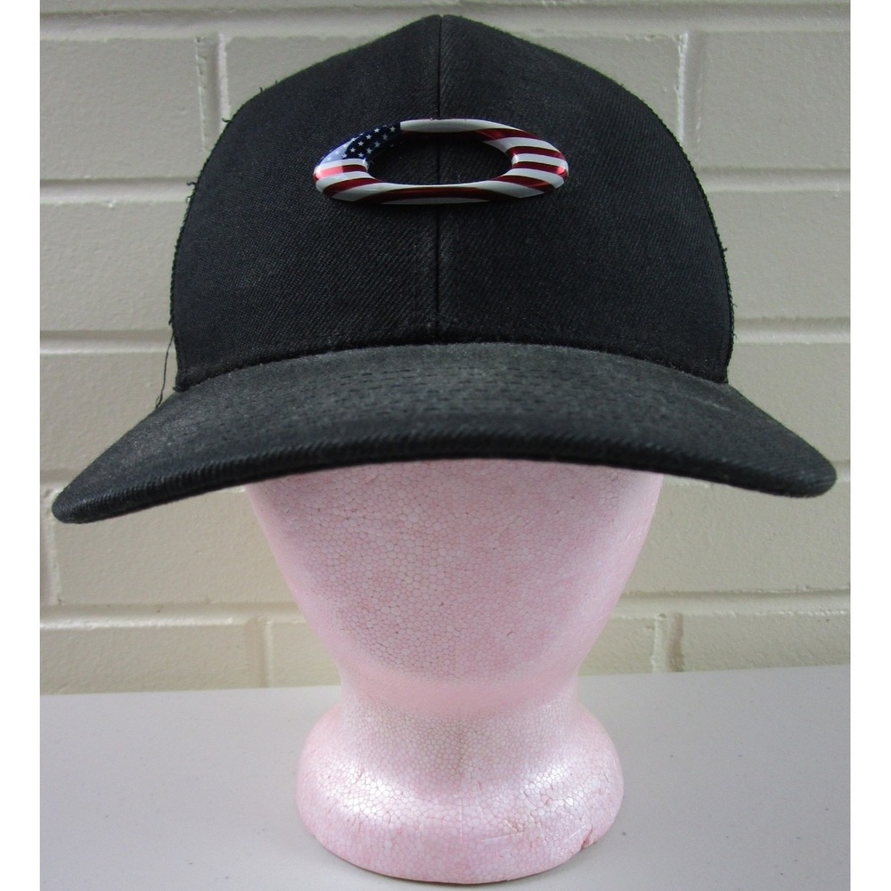 Oakley TinCan‎ USA American Flag Ellipse Logo Snapback Cap Black Distressed